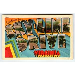 Greetings From Sky-Line Drive Virginia Large Big Letter Linen Postcard Unused VA